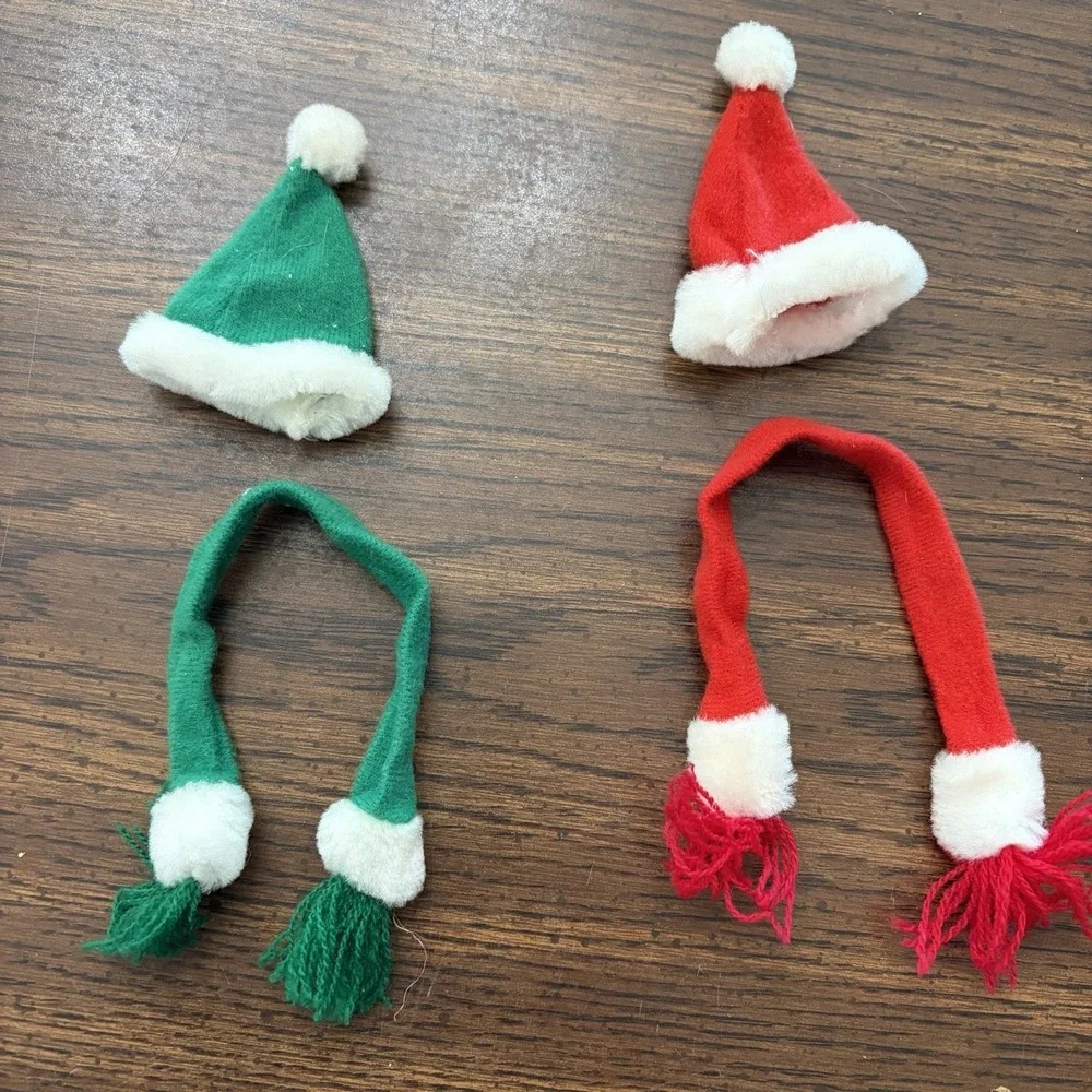 Vintage Doll Santa Hats And Scarves Red And Green Christmas Holiday Accessories